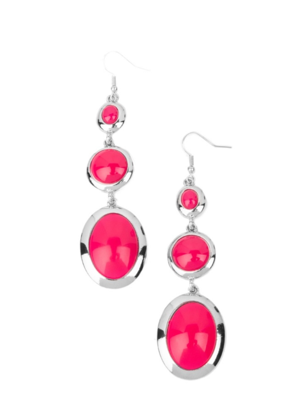 E-55 Silver-Tone Hot Pink Triple Drop Earrings